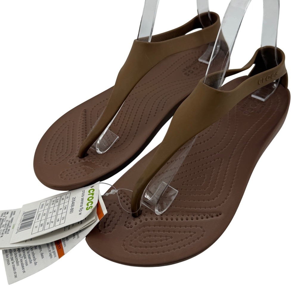 Crocs Serena Flip Sandal Brown Women 6 Slingback Thong Casual Wedge Slip On New